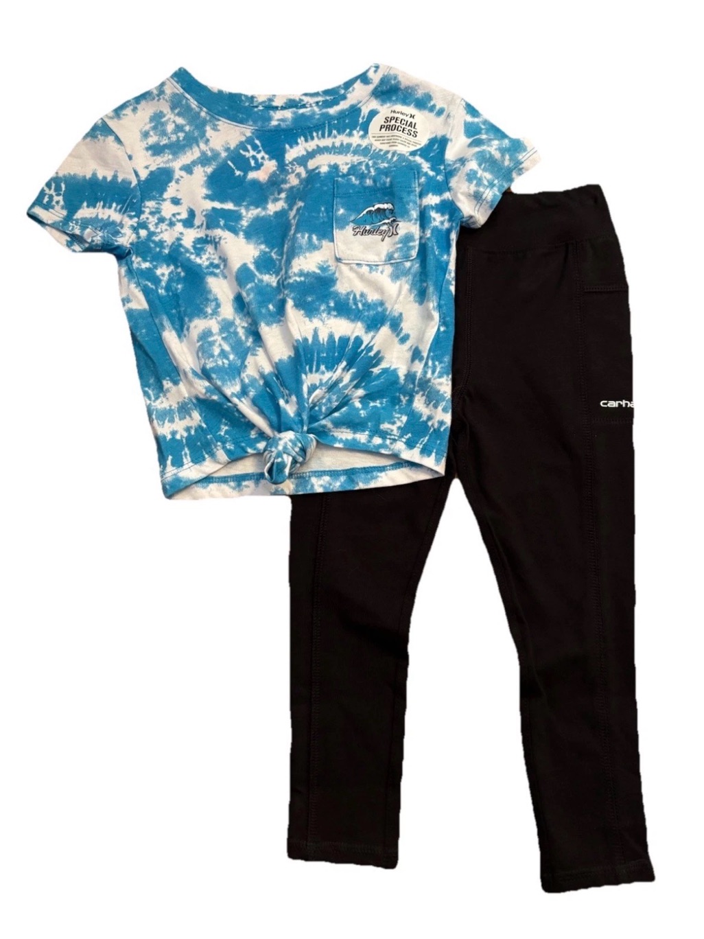 Carhartt Little Girls Leggings With Hurley Blue And White Tie-Dye Tee - Size 4